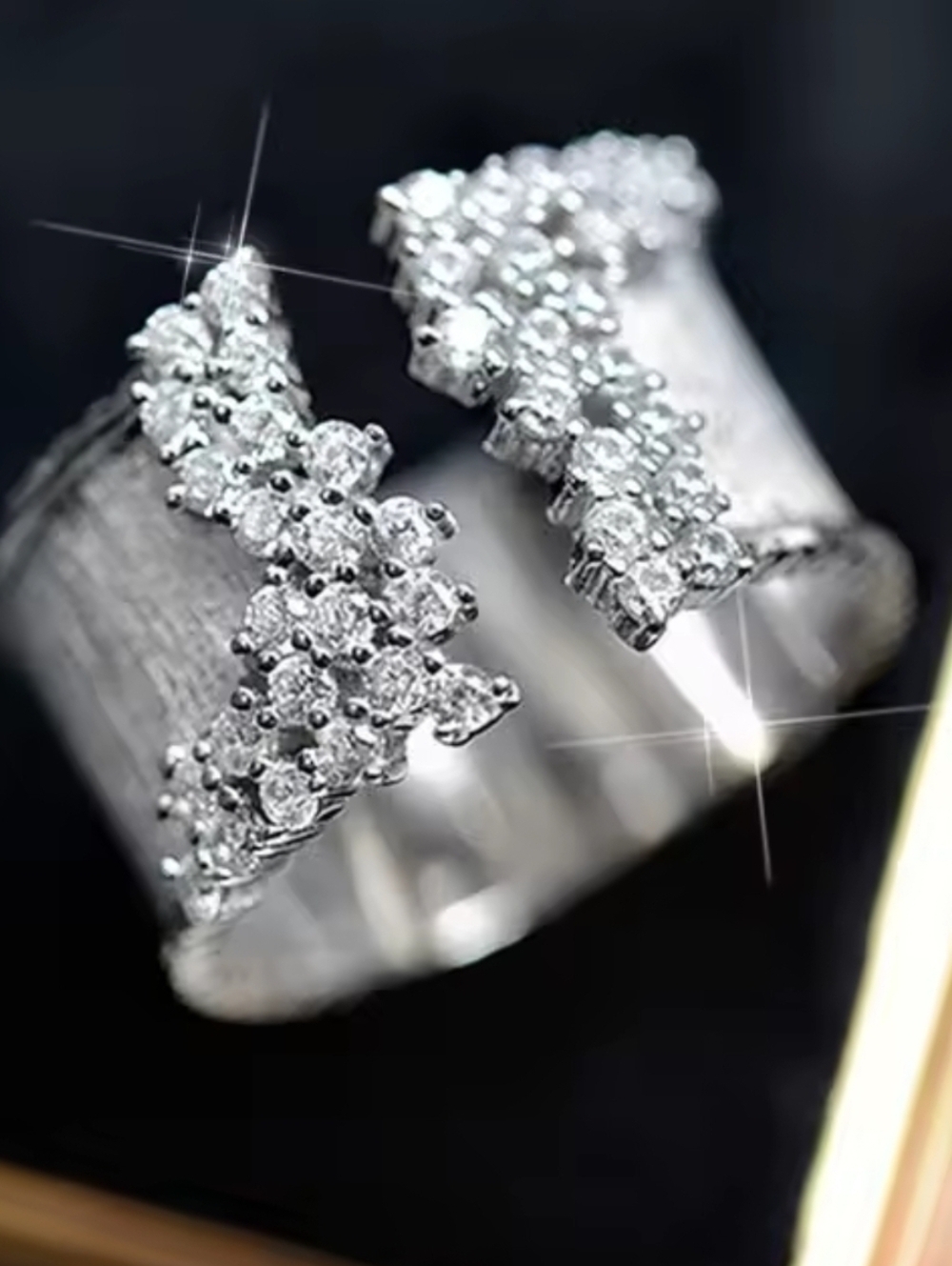 Anthropologie Silver Pave Cluster Open Ring